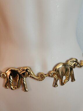 Vintage Anne Klein  Gold Tone Elephant Belt 28" w Extension